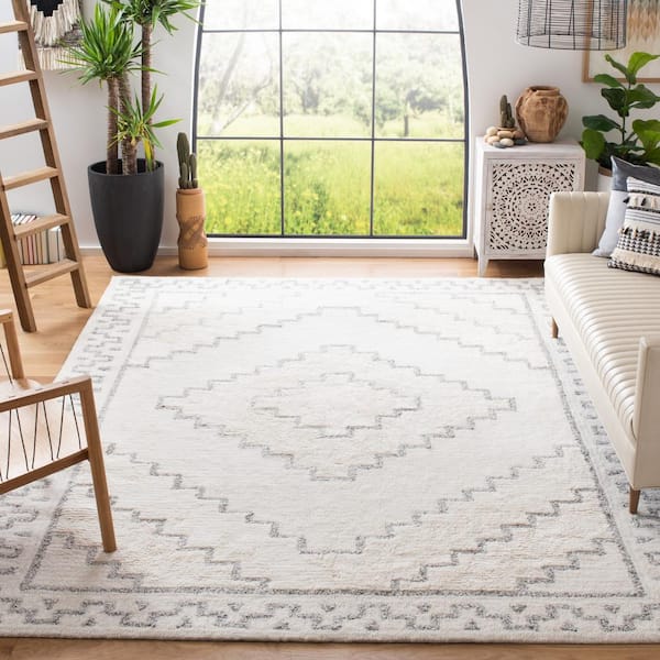 Casablanca Ivory/Gray 10 ft. x 14 ft. Border Moroccan Area Rug