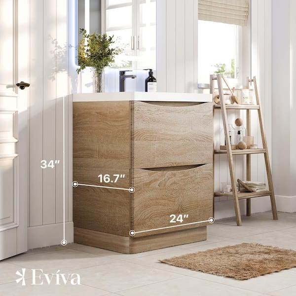 Smile 24 in. W x 16 in. D x 33.50 in. H Bathroom Vanity in White Oak with White Acrylic Top with White Sink