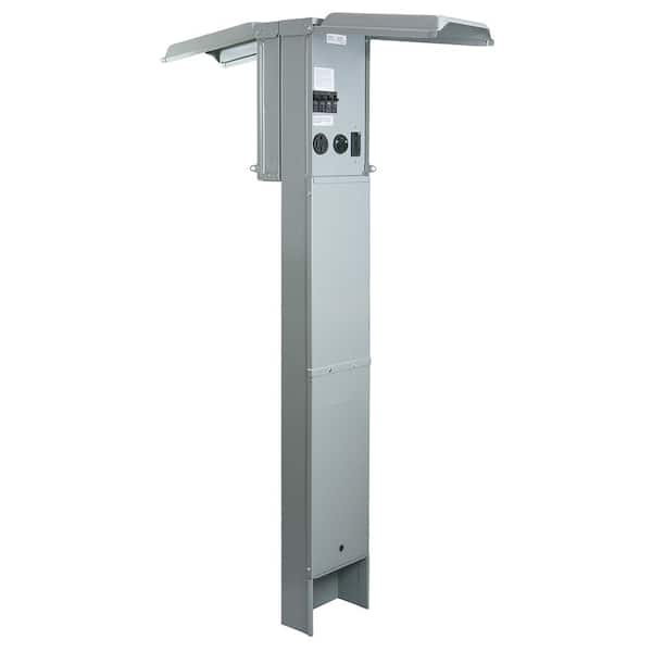 GE RV Earth Burial Pedestal with Back to Back 50 and 30 Amp RV Receptacles and 20 Amp GFCI Receptacle