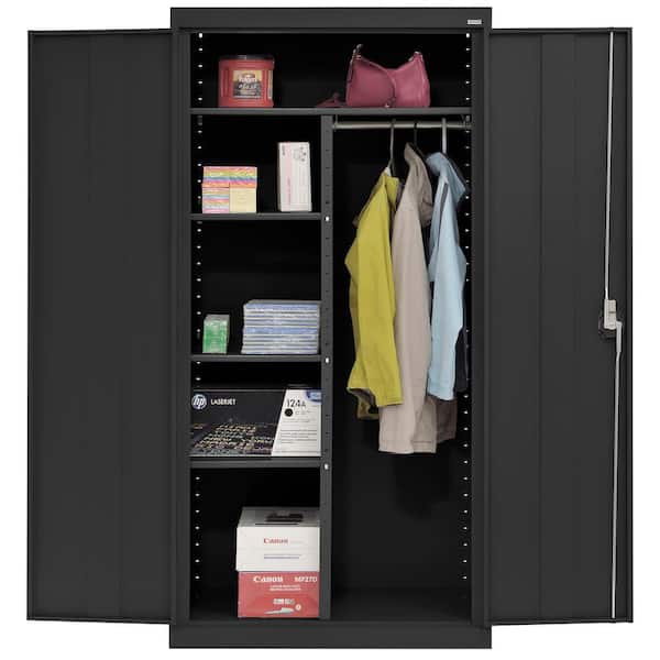 Elite Series 36 in. W x 72 in. H x 24 in. D 22-Gauge 6-Shelf Steel Freestanding Combination Storage Cabinet in Black