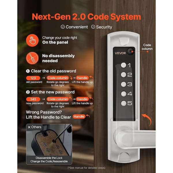 VEVOR Mechanical Keyless Entry Door Lock, 5 Digits Code, 2.0 Code
