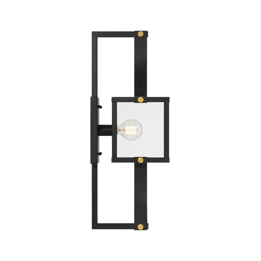 Matte Black and Brass Outdoor Wall Lantern with Seeded Glass