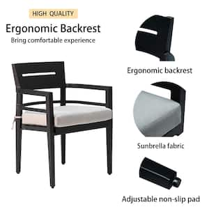 Black Aluminum Frame Outdoor Patio Ergonomic Dining Chair with Light Gray Cushions (4-Pack)