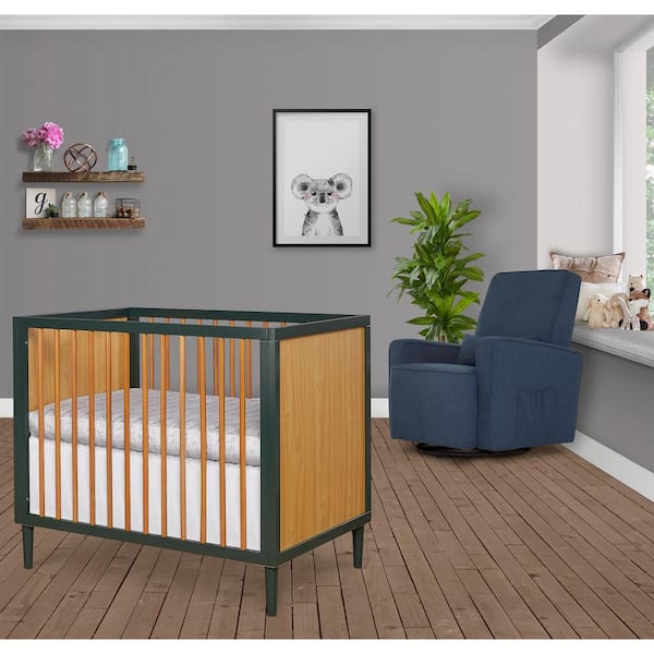Dream On Me Lucas Mini Modern Crib with Rounded Spindles I Convertible Crib I Mid Century Meets Modern I Portable Crib 