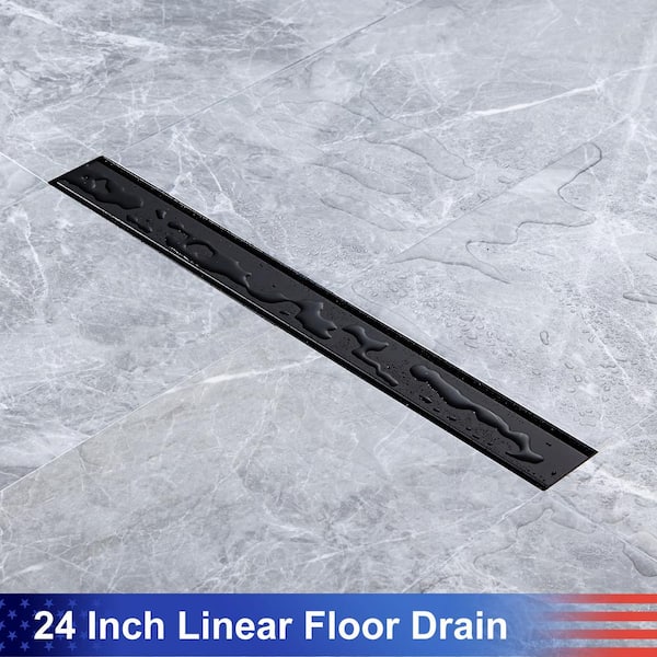 24 in. Stainless Steel Linear Shower Drain with Tile-in Cover in Matte Black