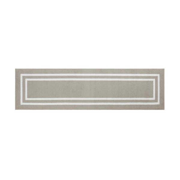 Double Border Light Gray/White 2 ft. x 8 ft. Tufted Border Polypropylene Runner Accent Rug