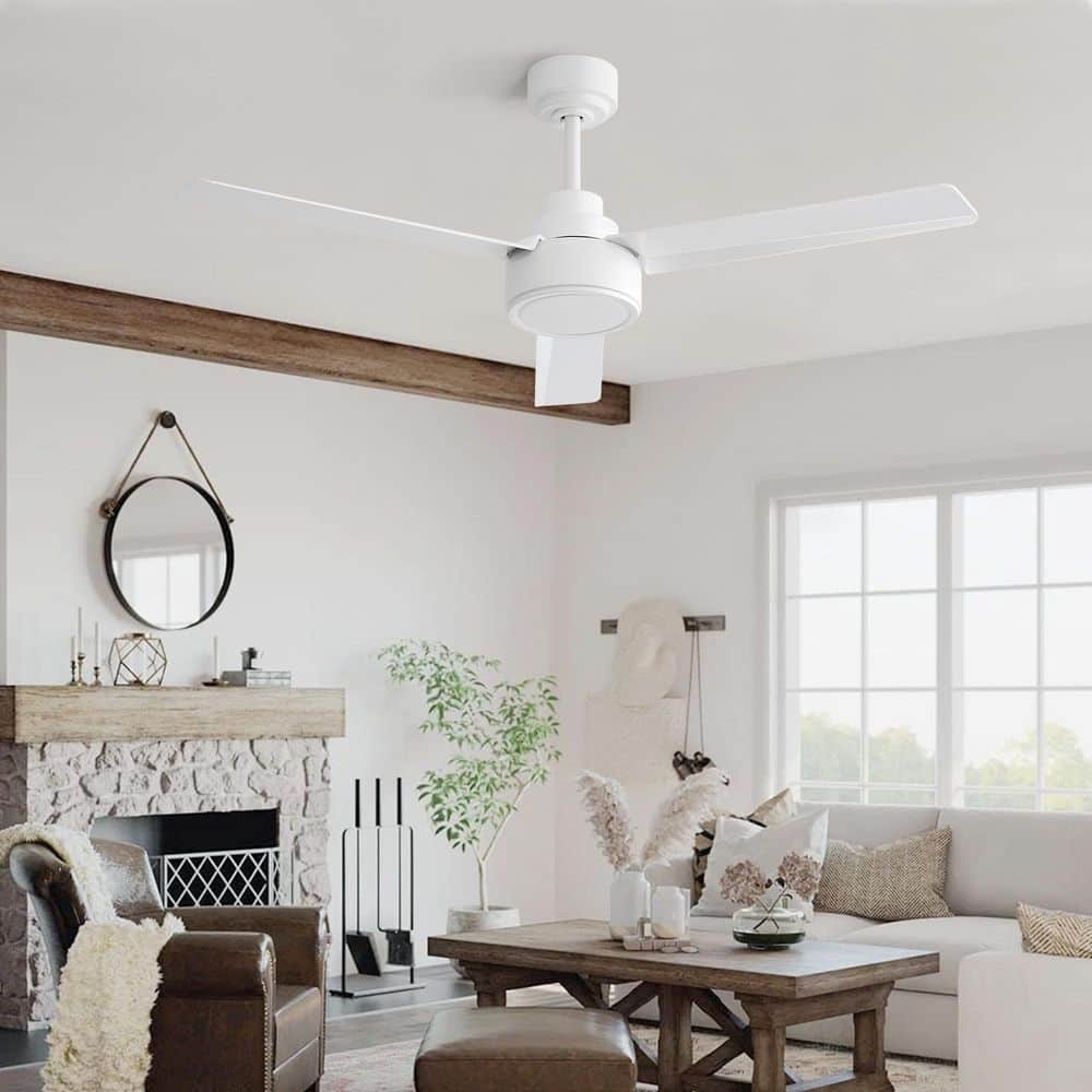52 in. White Indoor Farmhouse Downrod Mount Standard Ceiling Fan with Remote Control for Living Room price history on PriceWatchPro