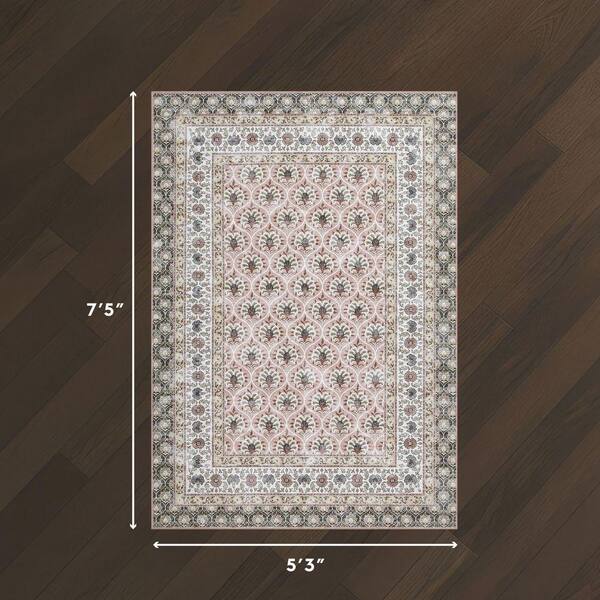 Laura Ashley Amelia Chenille Pink 5 ft. x 8 ft. Woven Trellis