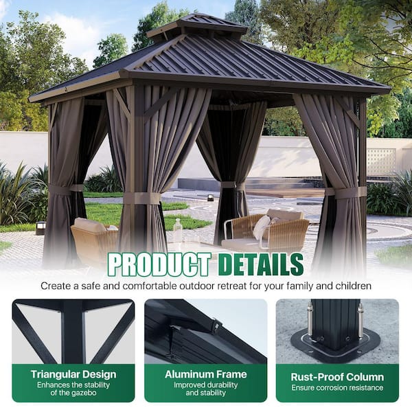 Sizzim 10 ft. x 10 ft. Outdoor Hardtop Gazebo with Galvanized
