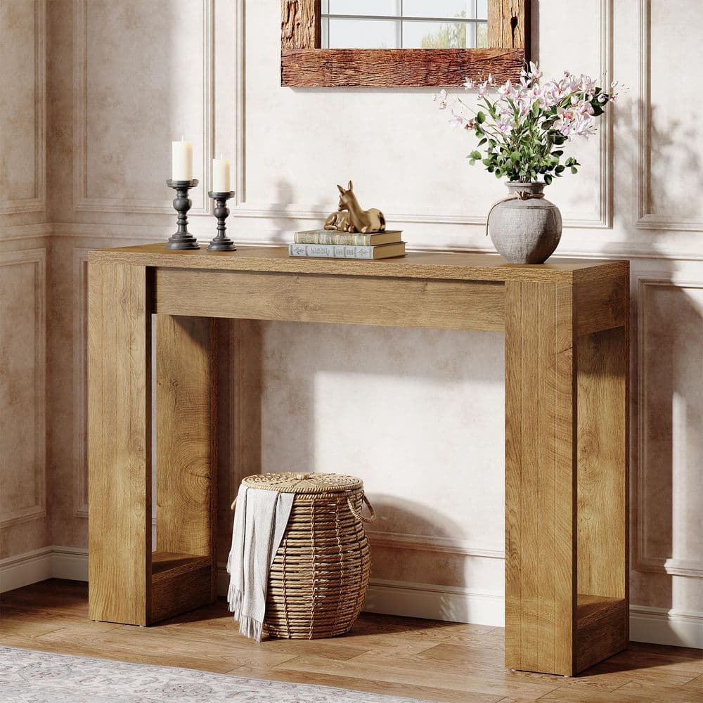 BYBLIGHT Turrella 41.34 in. H Brown Rectangle Wood Console Table, Small Entryway Table