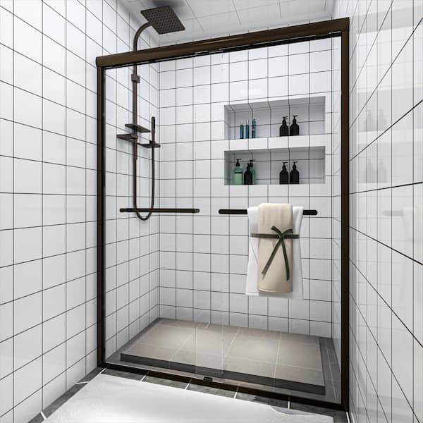 TOOLKISS 50 in. - 54 in. W x 72 in. H Sliding Framed Shower Door in Oil Rubbed Bronze with Clear Glass