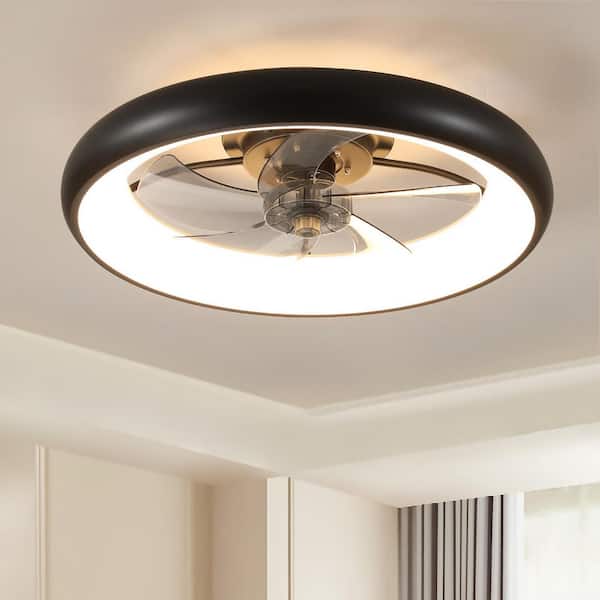 21.7 in. Smart Indoor Black White Low Profile Standard Ceiling Fan with Dimmable LED