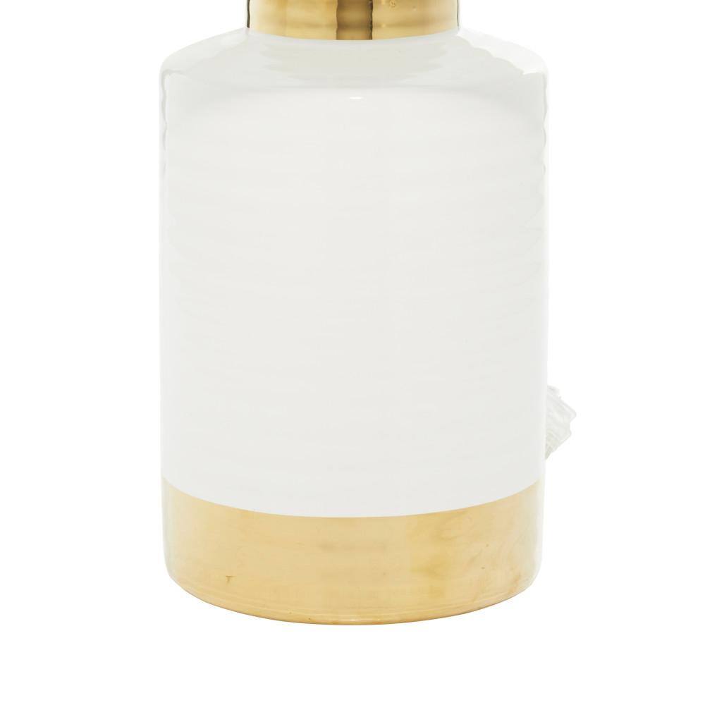 Gold Trim White Ceramic Cylindrical Nightstand Lamp