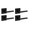 Halifax Square Matte Black Bed/Bath Door Lever with Lock (4-Pack)