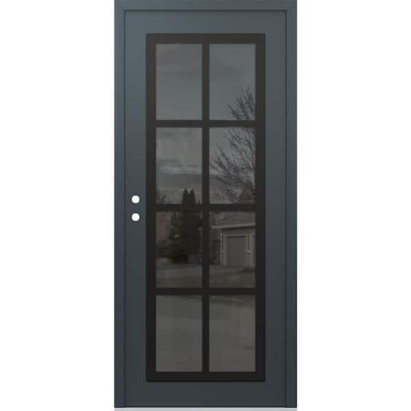 C16 36 in. x 80 in. Black P Right-Hand/Inswing Mirrored Glass Anth/Anth Steel Prehung Front Door