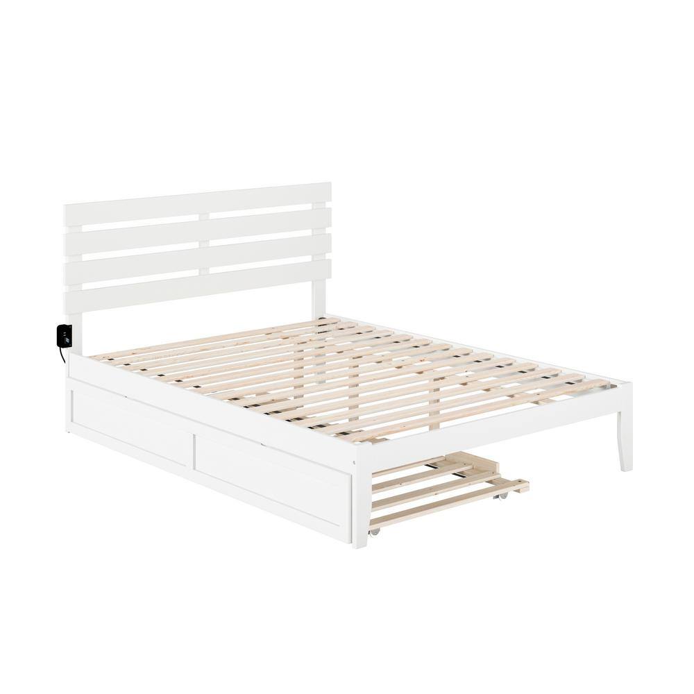 White Queen Wood Platform Bed with Slatted Headboard