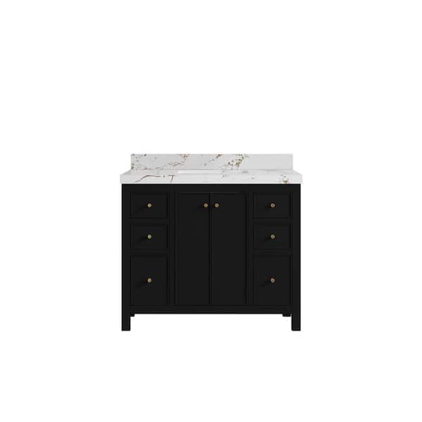 Willow Collections Chicago 42 in. W x 22 in. D x 36 in. H Single Sink Bath Vanity in Black with 2" Viola Brown Qt. Top