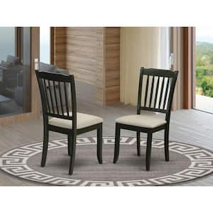 Black Linen Fabric Upholstered Wood Chairs With Cushion, (Set of 2)