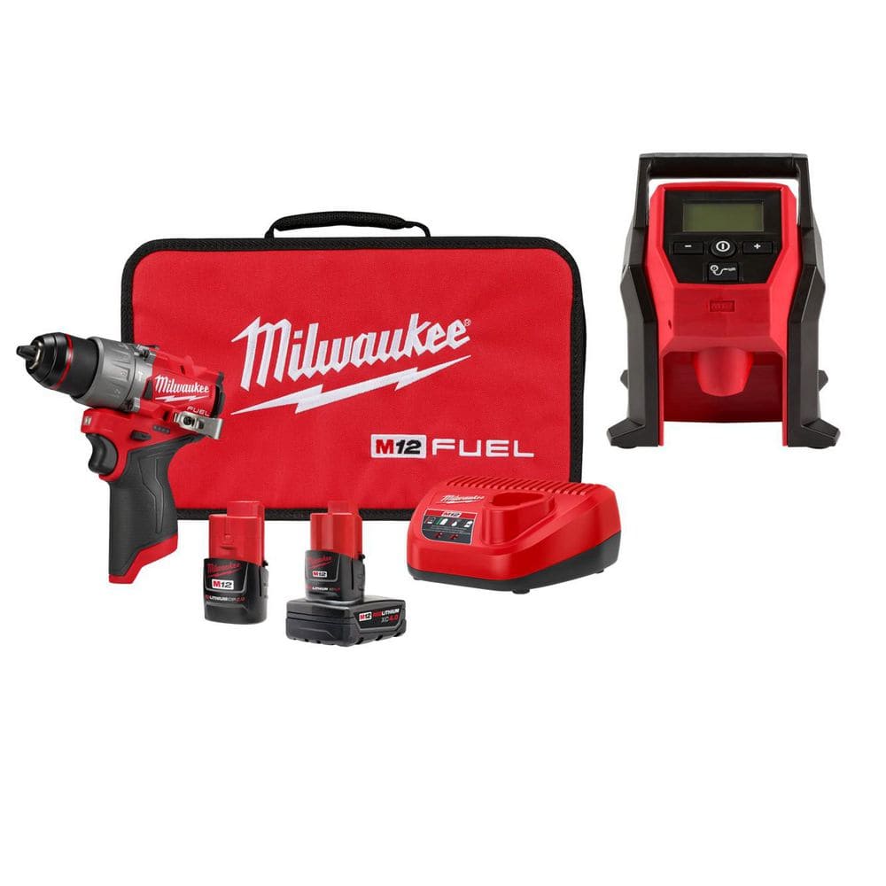M12 FUEL 12V Lithium-Ion Brushless Cordless 1/2 in. Hammer Drill Kit with 4.0 Ah and 2.0 Ah Battery, Case, and Inflator price history on PriceWatchPro