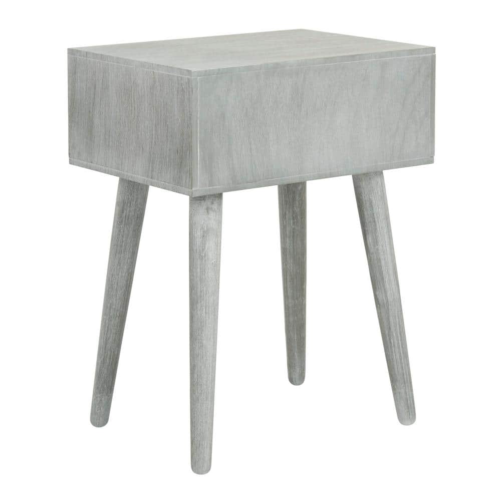 Transitional Slate Grey Rectangular Pine Wood Side Table with Storage