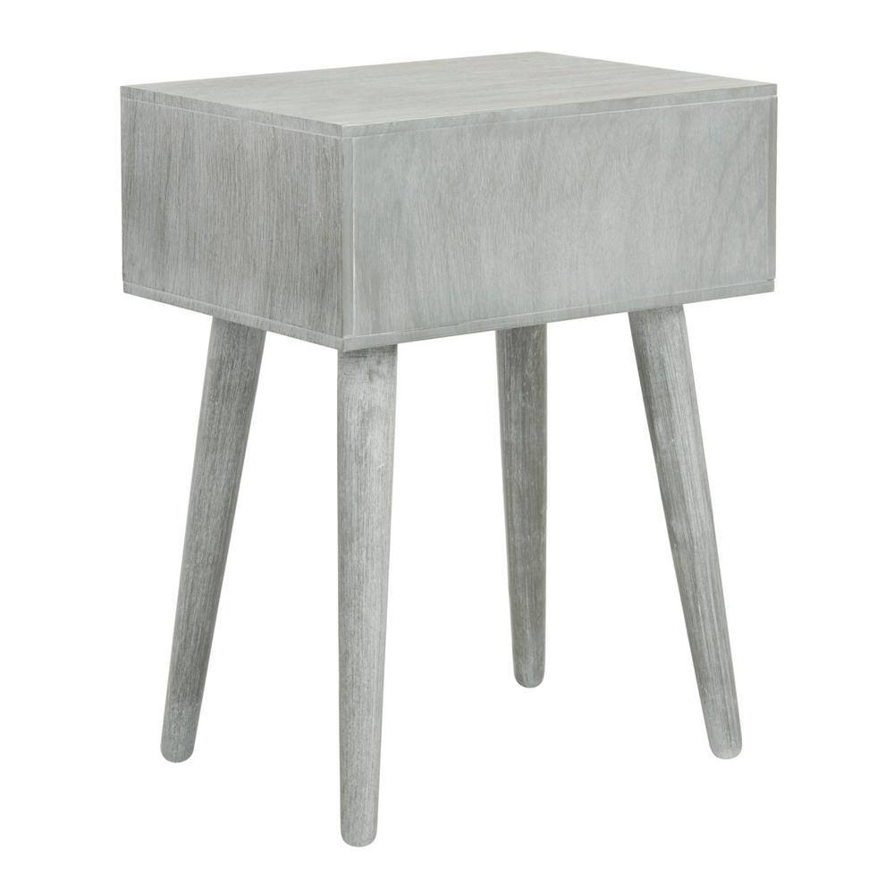 Transitional Slate Grey Rectangular Pine Wood Side Table with Storage