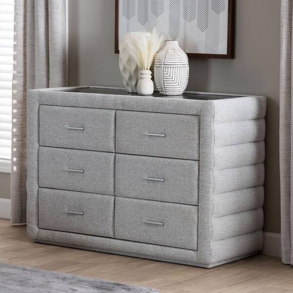 grey upholstered dresser Baxton Studio Cadmus Light 4-Drawer 44.9 in. 254-13995-HD WHATFUN