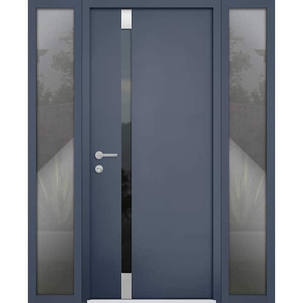 VDOMDOORS 6777 60 in. x 80 in. Right-Hand/Inswing Tinted Glass Gray Graphite Steel Prehung Front Door with Hardware