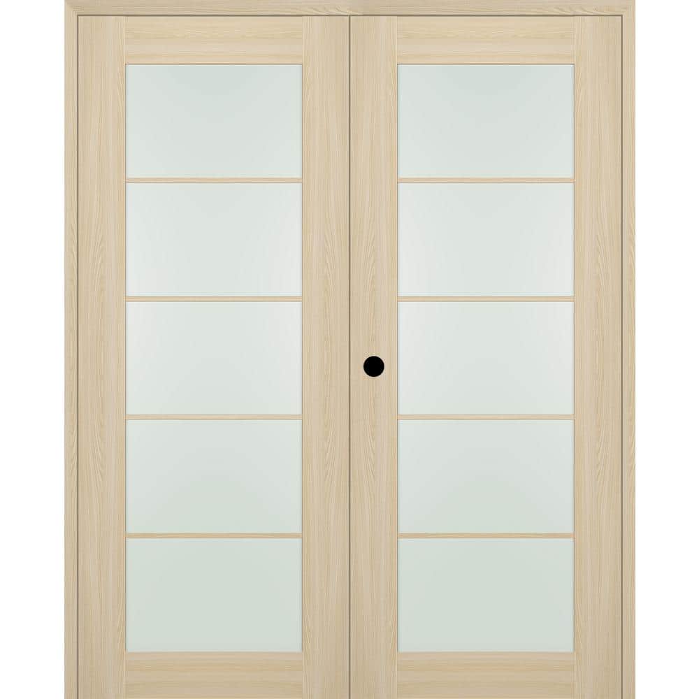 Vona 56 in. x 84 in. 5-Lite Right Hand Active Frosted Glass Loire Ash Wood Composite Double Prehung French Door price history on PriceWatchPro