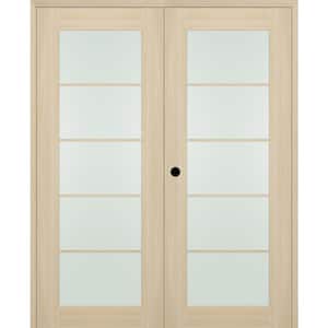 Vona 48 in. x 80 in. 5-Lite Right Hand Active Frosted Glass Loire Ash Wood Composite Double Prehung French Door