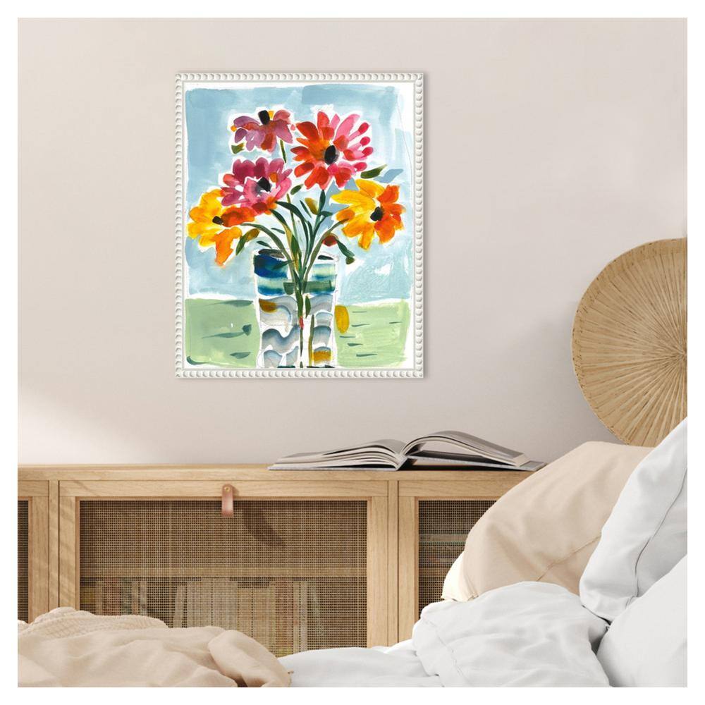 Colorful Floral Canvas Print with Beaded White Frame, 16 x 20