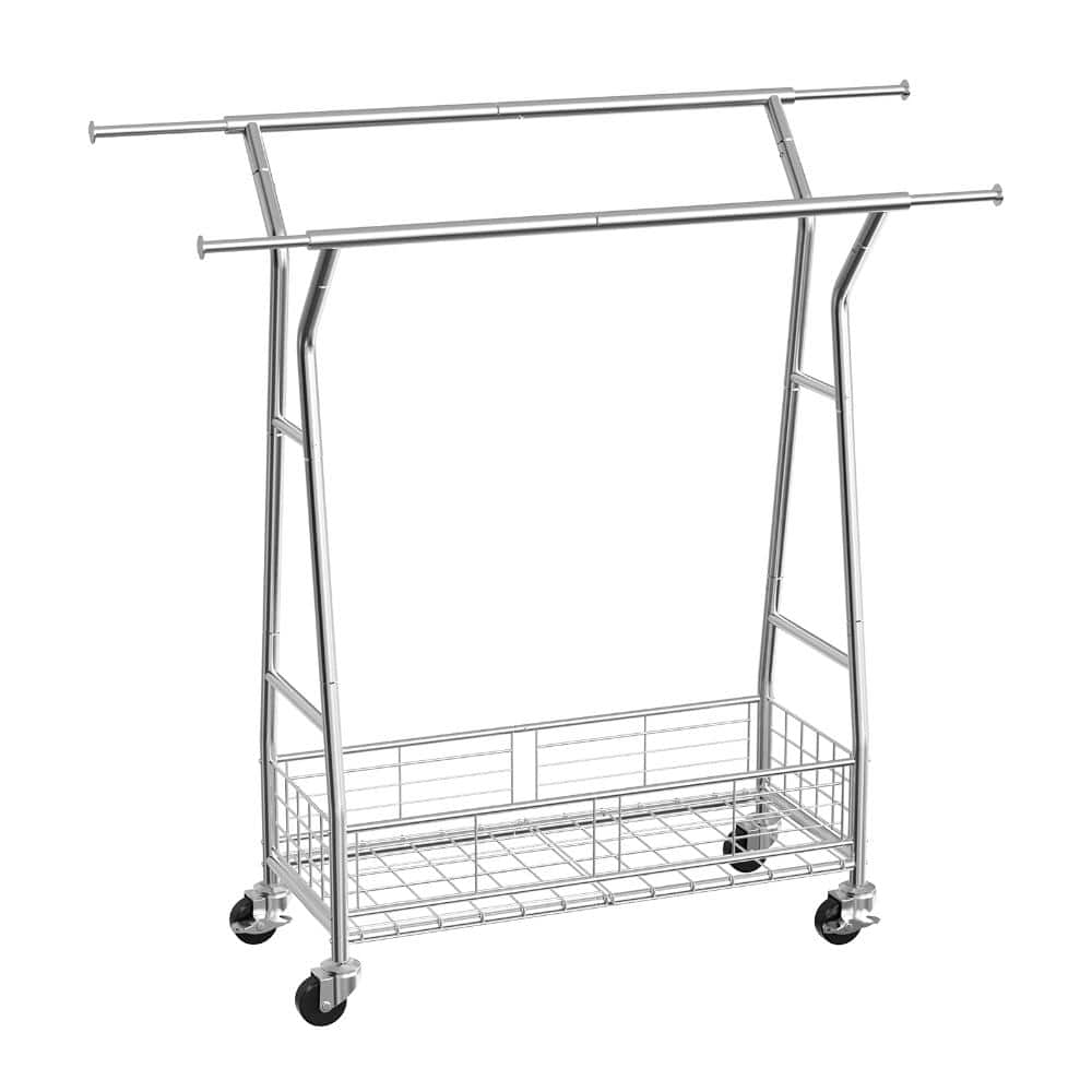 Avex 65 in. W x 70 in. H Silver Steel Heavy Duty Rolling Clothes Rack with 2 Hanging Rods and Extendable Length price history on PriceWatchPro