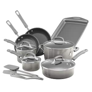 Classic Brights 14-Piece Gray Porcelain Nonstick Cookware Set with Bakeware and Tools