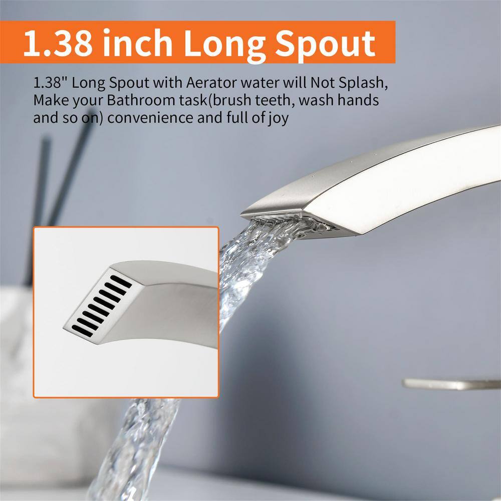 Brushed Nickel Double Handle Waterfall Bathroom Faucet with Pop-Up Drain
