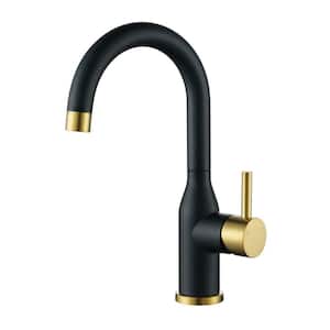 Classic Single Handle Standard Kitchen Faucet in Black and Gold