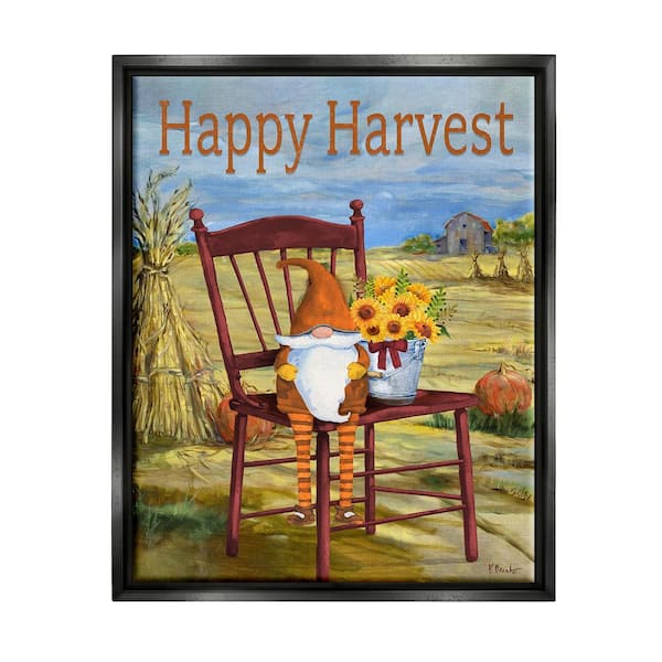 Stupell Industries Happy Harvest Country Gnome by Paul Brent 1 Piece Floater Frame Graphic Print Nature Poster Art Print 31 in. x 25 in.