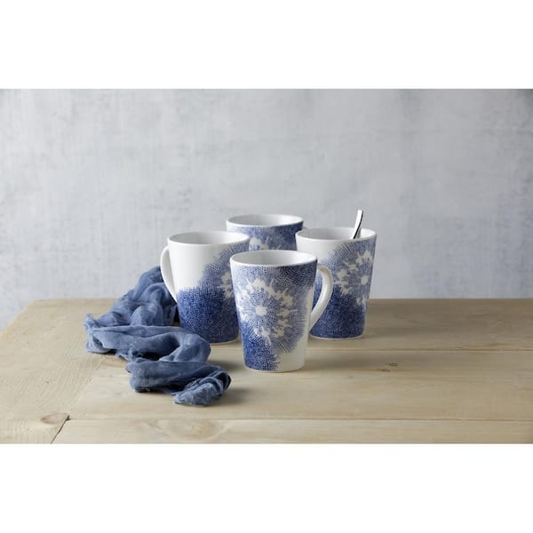 Noritake Aozora Blue/White Porcelain Mugs (Set of 4) 12 oz. G012