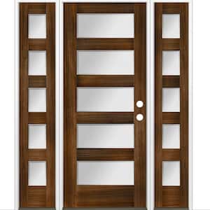 64 in. x 80 in. Modern Douglas Fir 5-Lite Left-Hand/Inswing Frosted Glass Provincial Stain Wood Prehung Front Door w/DSL
