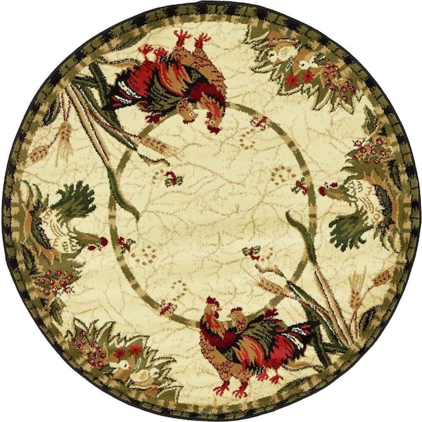 Unique Loom Barnyard Farm Ivory 4' 0 x 4' 0 Round Rug