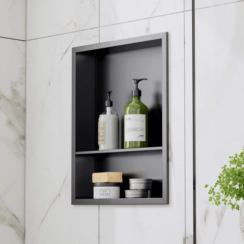 14 in. W x 18 in.H x 4 in.D Waterproof Recessed Shower Niche Space-Saving Storage Shelf in Brushed Nickel,No Tile Needed price history on PriceWatchPro