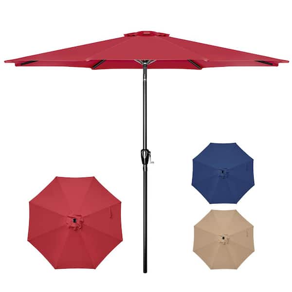 Huluwat 10 ft. Steel Patio Market Umbrella in Red with Push Button Tilt/Crank
