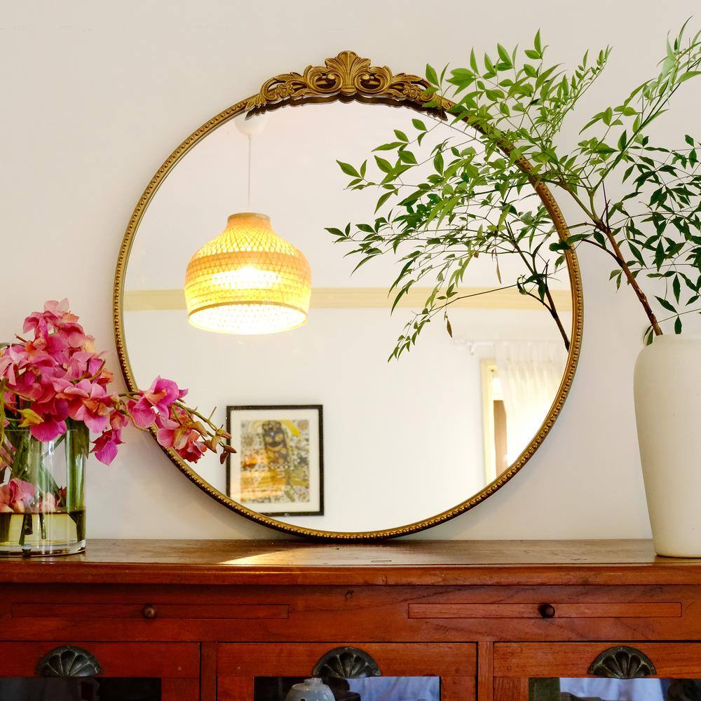 Reviews for LuxHomez 32 in. W x 30 in. H Vintage Antique Gold Round