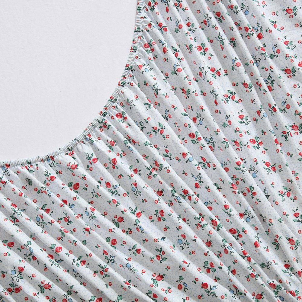 Twin White Floral Cotton Percale Sheet Set