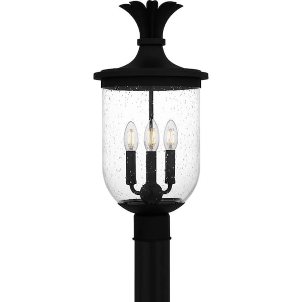 Quoizel Havana 3-Light Earth Black Steel Hardwired Outdoor Weather Resistant Post Light with No Bulbs Included