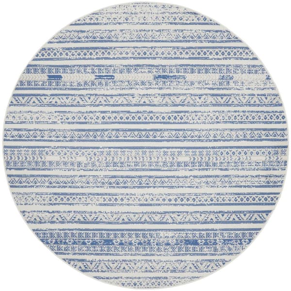 Nourison Whimsicle Ivory Blue 5 ft. x 5 ft. Abstract Contemporary Round Area Rug