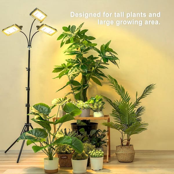 BeamBox Tri-Head Grow Light with Stand, 150 LED Full Spectrum for Indoor Plants, Timer, 6-Dimming Levels, 15-63 in. Tripod