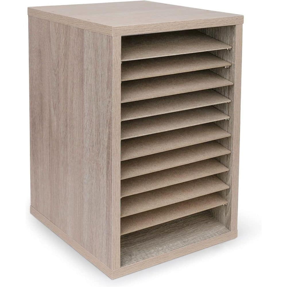 11-Compartment Wood Vertical Paper Sorter Literature File Organizer, Medium