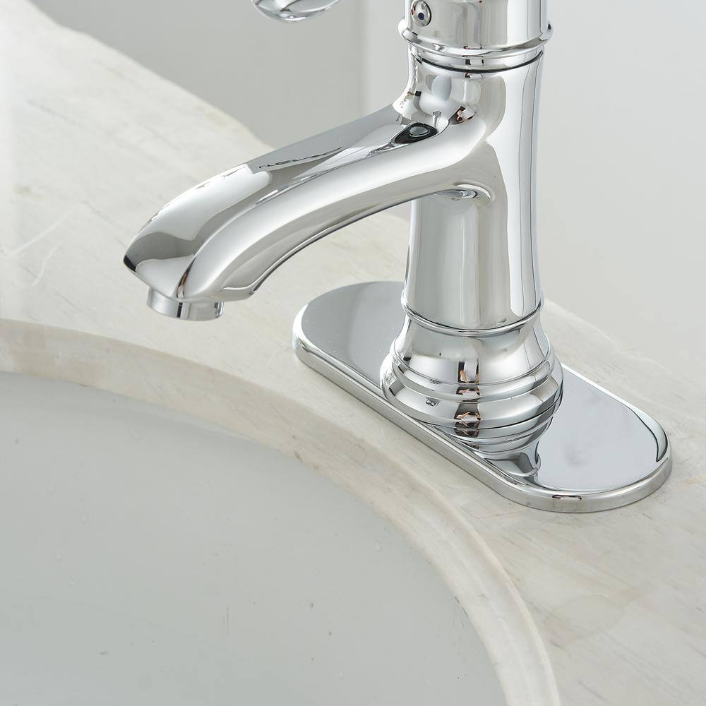 Polished Chrome Single Handle Low-Arc Bathroom Faucet with Drain