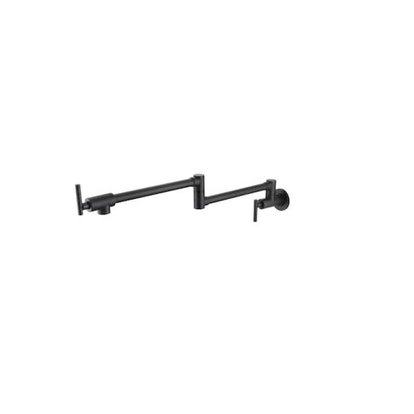 Fapully 2.2 GPM Double Handle Wall Mounted Pot Filler Kitchen Faucet, Rotatable Pot Fill Faucet in Matte Black