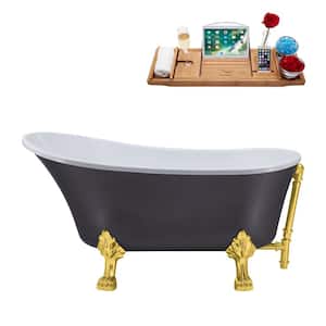 55 in. Acrylic Clawfoot Non-Whirlpool Bathtub in Matte Grey With Polished Gold Clawfeet And Polished Gold Drain