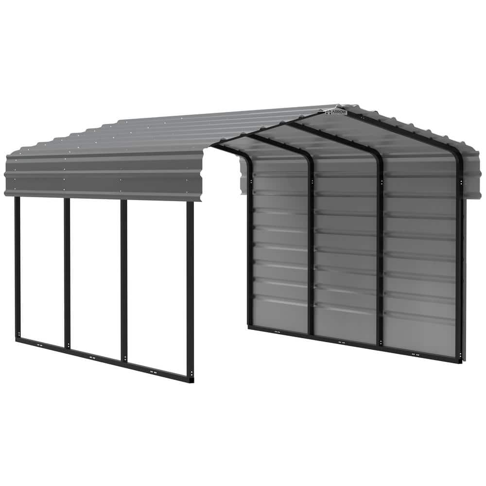 Arrow 10 ft. W x 15 ft. D x 7 ft. H Charcoal Galvanized Steel Carport with 1-sided Enclosure